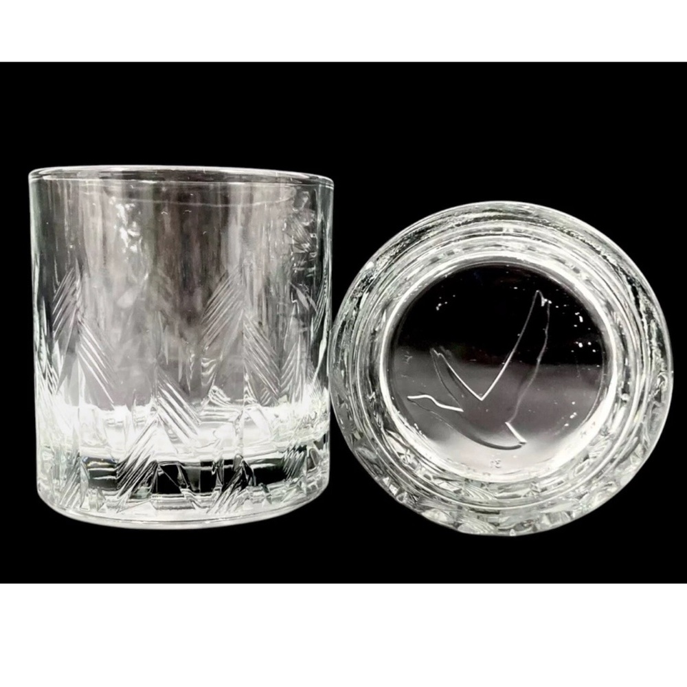 2 Grey Goose Vodka Low Ball Glasses Logo Diamond Cut Embossed Cocktail Rocks